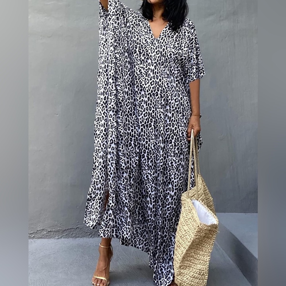 Woman’s LEOPARD PRINT  Kaftan Dress For Women 
Swimsuit Coverup *NEW* - Picture 6 of 7